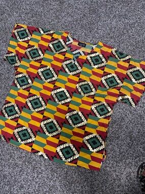Ashro Multicolor Geo Print Boxy Top - Red, Yellow, Green, Black, Gold
